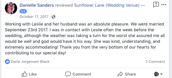 Bride recommends Sunflower Lane Weddings & Events on Facebook