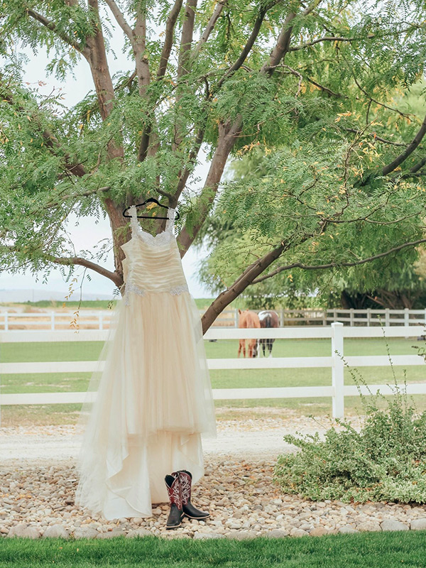 Bride's dress and boots at SunflowerLane