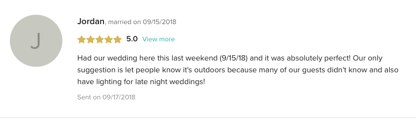 Another rave review and customer testimonial for Sunflower Lane Wedding & Events